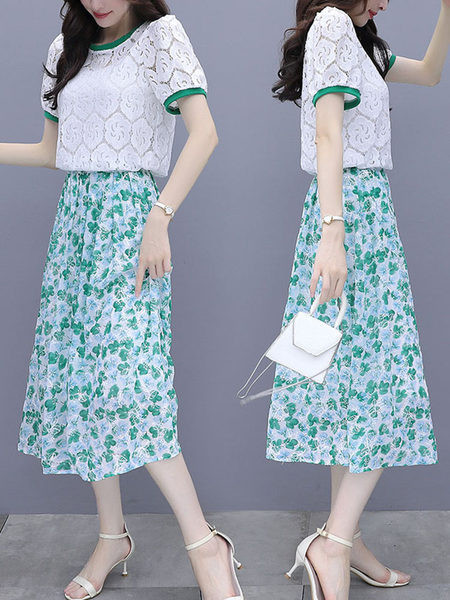 Ženski komplet od šifona - bluza i suknja sa cvjetnim uzorkom