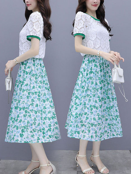 Ženski komplet od šifona - bluza i suknja sa cvjetnim uzorkom