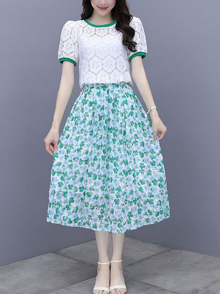 Ženski komplet od šifona - bluza i suknja sa cvjetnim uzorkom