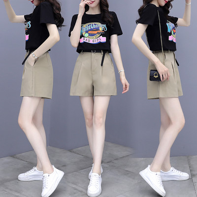 Casual naiste T-särkide komplekt trükise ja lühikeste pükstega