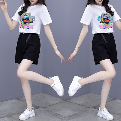 Casual naiste T-särkide komplekt trükise ja lühikeste pükstega