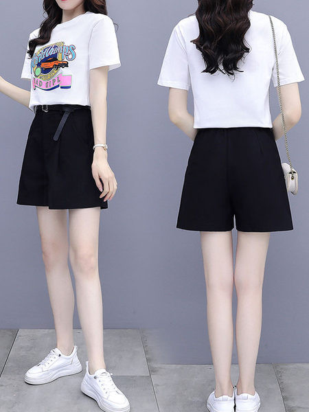 Casual naiste T-särkide komplekt trükise ja lühikeste pükstega