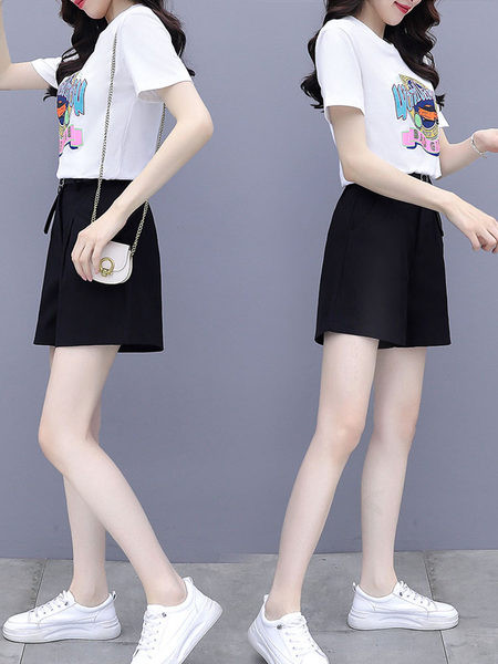 Casual naiste T-särkide komplekt trükise ja lühikeste pükstega