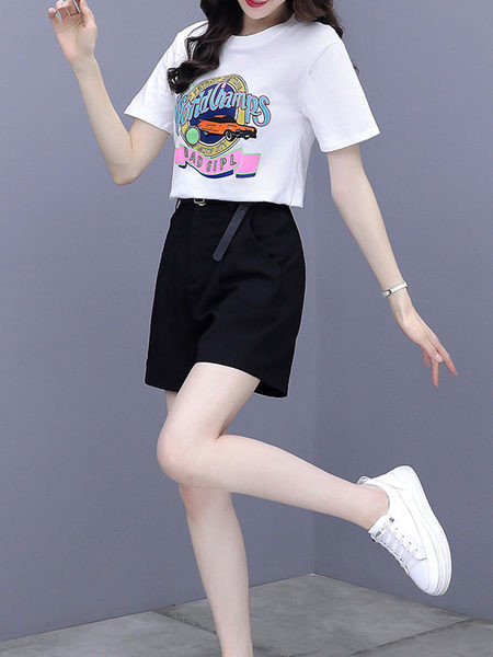 Casual naiste T-särkide komplekt trükise ja lühikeste pükstega