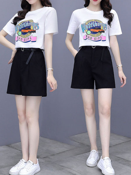 Casual naiste T-särkide komplekt trükise ja lühikeste pükstega