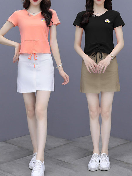 Ljetni komplet - majica sa nabranim efektom i kratka suknja