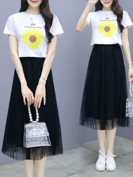 Suvine komplekt - T-särk trükise ja plisseeritud tüllseelikuga