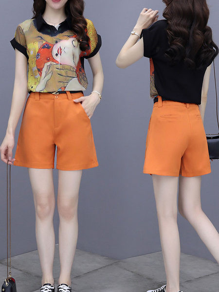 Komplet od dva komada kratkih hlača s majicom u boji za žene
