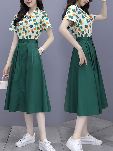 Kaheosaline kõrge vöökohaga seeliku ja aplikatsiooniga särgi komplekt