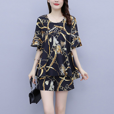 Värviline naiste komplekt - pluus ja lühikesed püksid