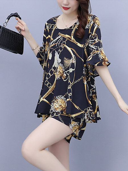 Värviline naiste komplekt - pluus ja lühikesed püksid