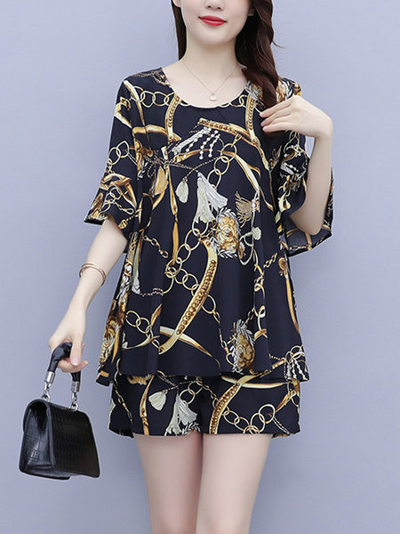 Värviline naiste komplekt - pluus ja lühikesed püksid