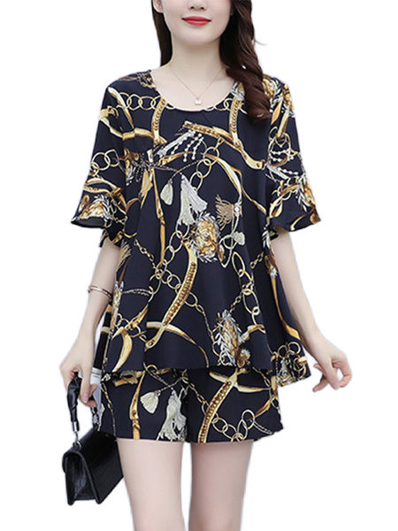 Värviline naiste komplekt - pluus ja lühikesed püksid