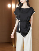 Γυναικείο σετ φαρδύ παντελόνι και μπλουζάκι με οβάλ λαιμόκοψη