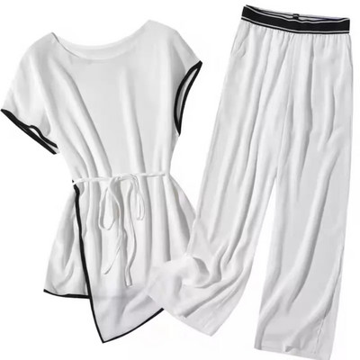 Γυναικείο σετ φαρδύ παντελόνι και μπλουζάκι με οβάλ λαιμόκοψη