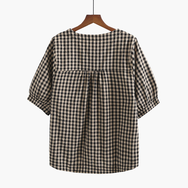 Καρό γυναικείο σετ - πουκάμισο με λαιμόκοψη  και παντελόνι