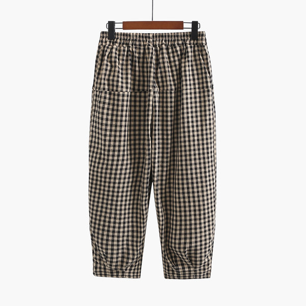 Καρό γυναικείο σετ - πουκάμισο με λαιμόκοψη  και παντελόνι