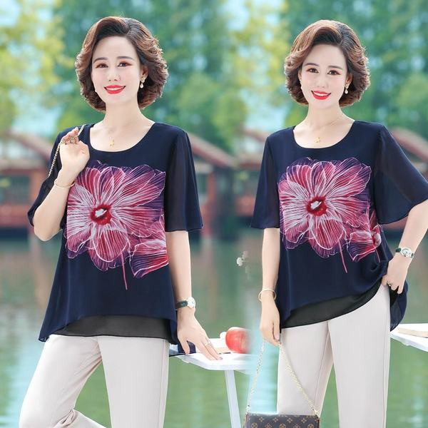 Ženski komplet velikih veličina - šifon bluza i hlače