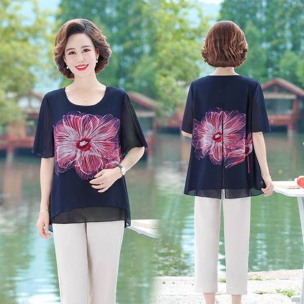 Ženski komplet velikih veličina - šifon bluza i hlače