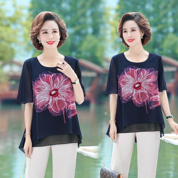 Ženski komplet velikih veličina - šifon bluza i hlače