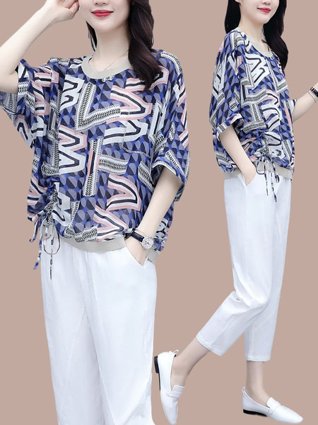 Suvine komplekt - lai koondunud efektiga pluus ja püksid