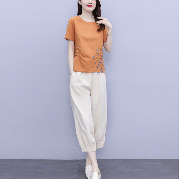 Γυναικείο casual σετ - T-shirt και παντελόνι με λάστιχο