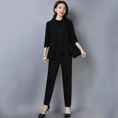 Naiste komplekt kaheosalisest pikkade varrukatega pluusi ja kõrge vöökohaga pükstega