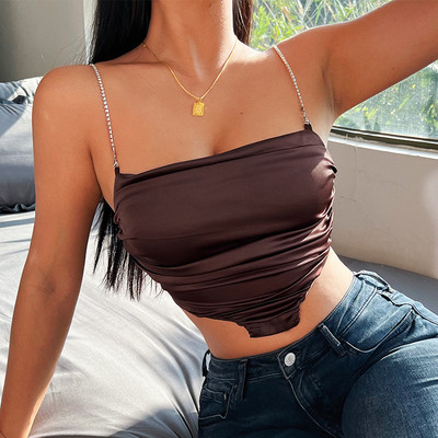 Kratka ženska majica bez rukava na bretele i kamenčiće - dvije boje