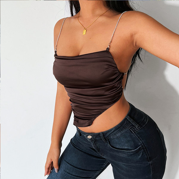 Kratka ženska majica bez rukava na bretele i kamenčiće - dvije boje