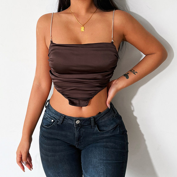 Kratka ženska majica bez rukava na bretele i kamenčiće - dvije boje