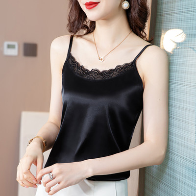 Γυναικείο casual φανελάκι με λεπτές τιράντες και δαντέλα - τρία χρώματα