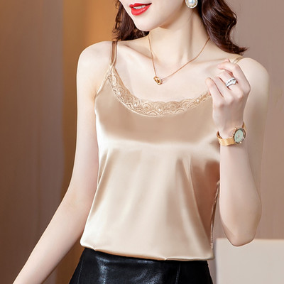 Γυναικείο casual φανελάκι με λεπτές τιράντες και δαντέλα - τρία χρώματα