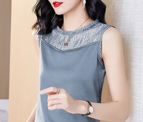 Čipkana majica bez rukava s ovalnim izrezom za žene