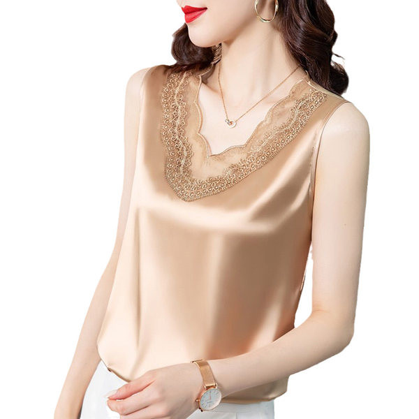 Stílusos női felső spitz nyakkivágással és hímzéssel