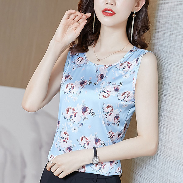Lillemotiivide ja ovaalse kaelusega naiste topp