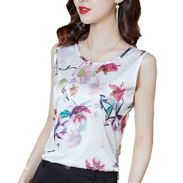 Lillemotiivide ja ovaalse kaelusega naiste topp