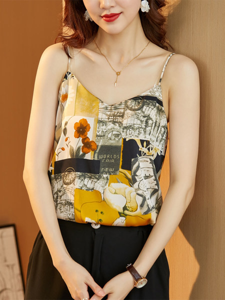 Värviline õhukeste rihmade ja spits-kaelusega topp