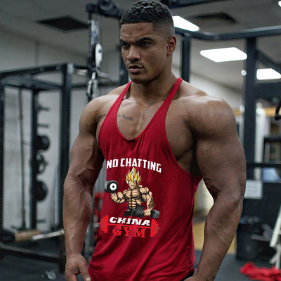 Férfi sport tank felső felirattal és rátéttel