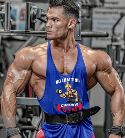 Férfi sport tank felső felirattal és rátéttel