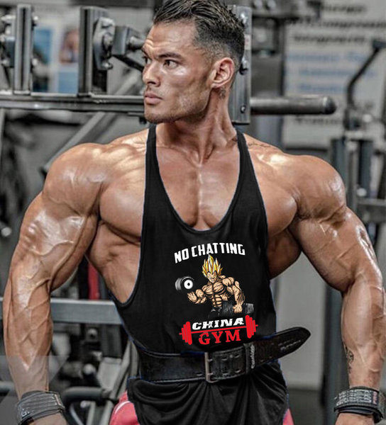 Férfi sport tank felső felirattal és rátéttel