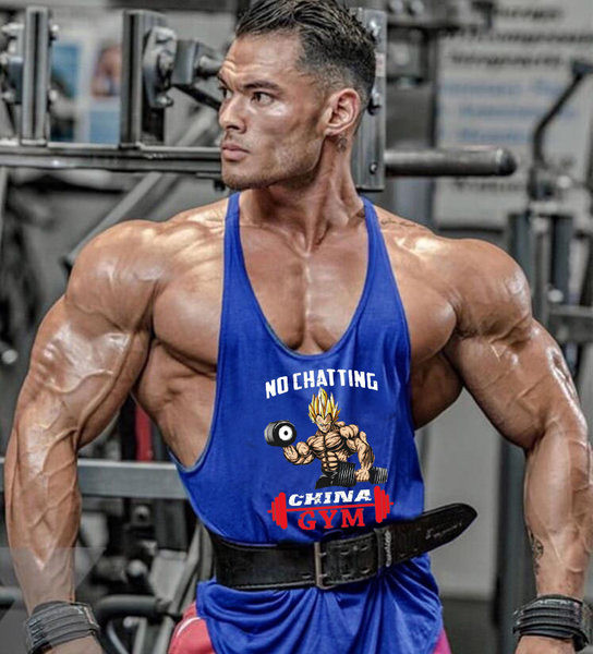 Férfi sport tank felső felirattal és rátéttel