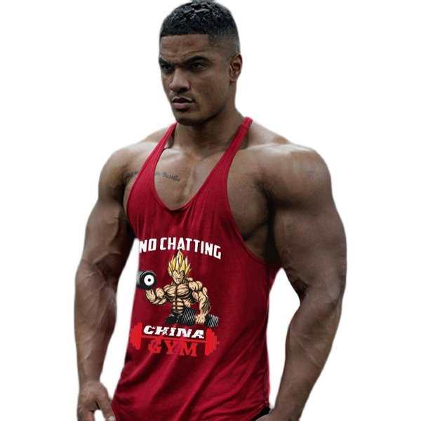 Férfi sport tank felső felirattal és rátéttel