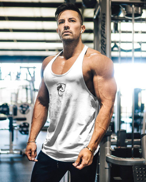 Pamučna muška sportska majica bez rukava s aplikacijom