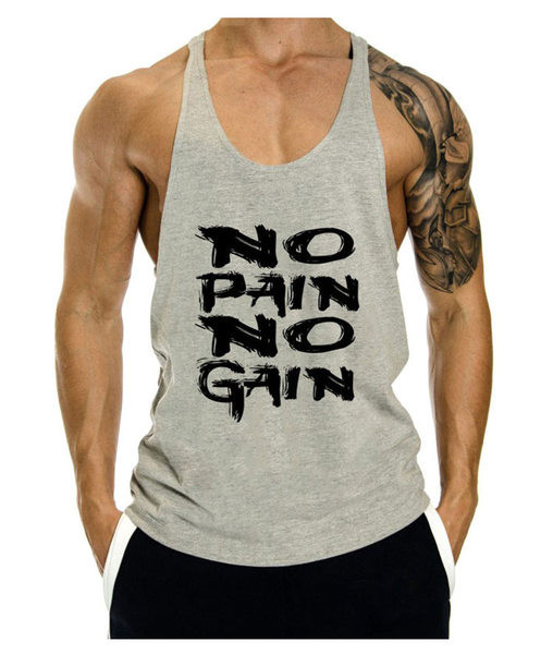 Летен памучен потник за тренировки с надпис