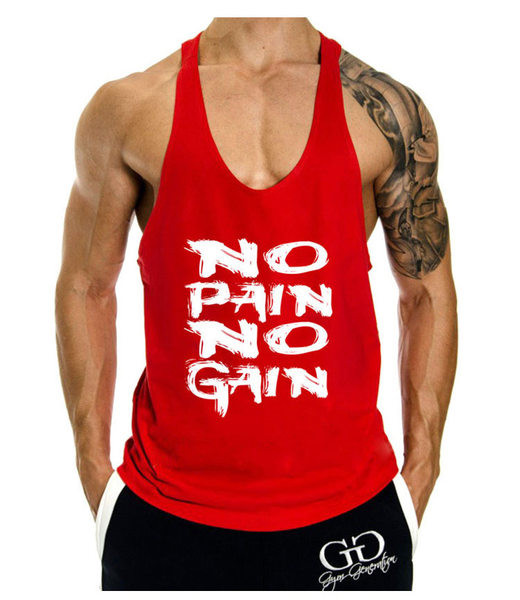 Летен памучен потник за тренировки с надпис