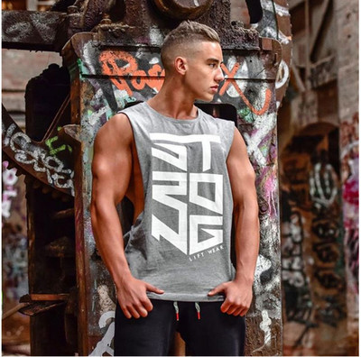 Ανδρικό σπορ φανελάκι casual με οβάλ λαιμόκοψη και επιγραφή