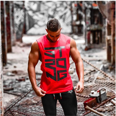 Ανδρικό σπορ φανελάκι casual με οβάλ λαιμόκοψη και επιγραφή