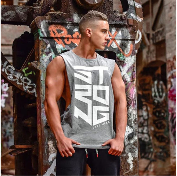 Ανδρικό σπορ φανελάκι casual με οβάλ λαιμόκοψη και επιγραφή