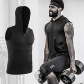 Muška majica bez rukava s kapuljačom i patentnim zatvaračem u crnoj i sivoj boji