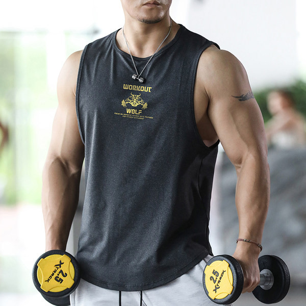 Gyorsan száradó anyagból készült férfi sportmellény, felirattal